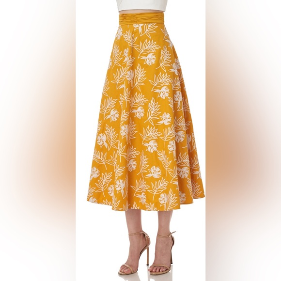 AMUR Dresses & Skirts - AMUR Mustard Floral A-Line Skirt NWOT